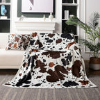 WIBUE Cow Throw Blanket 80"x60" with 2 Pcs Pillow Covers 18"x18", Decorative Fleece Blanket 3 Piece Set, Fuzzy Soft Cozy Warm Lightweight Blanket for Bed Sofa Couch Chair