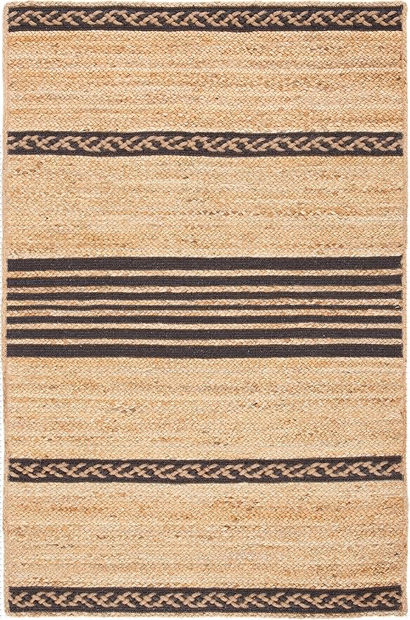SAFAVIEH Natural Fiber Collection Accent Rug - 3' x 5', Natural & Brown, Handmade Stripe Boho Farmhouse Rustic Braided Jute, Ideal for High Traffic Areas in Entryway, Living Room, Bedroom (NFB262T)