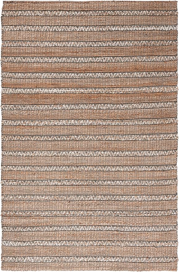 SAFAVIEH Natural Fiber Collection Area Rug - 5' x 8', Olive & Natural, Handmade Flat Weave Stripe Jute & Cotton Jute, Ideal for High Traffic Areas in Living Room, Bedroom (NFB655X)
