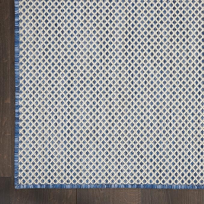 Nourison Home Courtyard Ivory Blue 7' x 10' Area Rug - Easy Clean, Non Shedding, Bed Room, Living Room, Dining Room, Kitchen (7' x 10')
