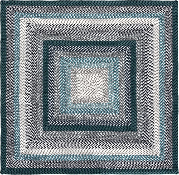 SAFAVIEH Washable Rug Outdoor Braided Collection - 5' Square, Teal & Multi, Handmade & Reversible, Non-Shedding & Easy to Clean, Ideal for Patio, Backyard, Mudroom (BRD308J)