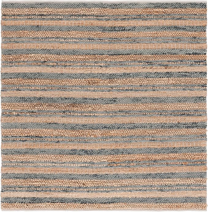 SAFAVIEH Natura Collection Area Rug - 6' Square, Natural & Grey, Rustic Farmhouse Design, Handmade Wool & Jute, Ideal for The Living Room, Bedroom, Dining Room (NAT501F-6SQ)