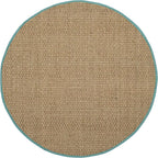 SAFAVIEH Area Rug 8' Round - Natural Fiber Collection - Natural & Teal, Seagrass, Basketweave Pattern with Border (NF114R)