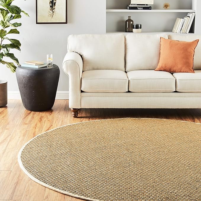 SAFAVIEH Area Rug 8' Round - Natural Fiber Collection - Natural & Ivory, Seagrass, Basketweave Pattern with Border (NF114J)