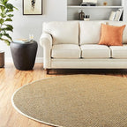 SAFAVIEH Area Rug 8' Round - Natural Fiber Collection - Natural & Ivory, Seagrass, Basketweave Pattern with Border (NF114J)