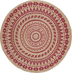 SAFAVIEH Natural Fiber Round Collection 5' Round Fuchsia NF802C Handmade Boho Mandala Braided Jute Area Rug