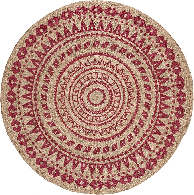 SAFAVIEH Natural Fiber Round Collection 5' Round Fuchsia NF802C Handmade Boho Mandala Braided Jute Area Rug