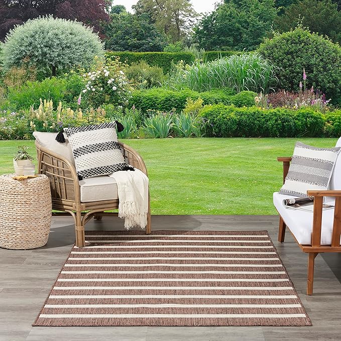 Nourison Home Positano Indoor/Outdoor Natural Ivory 7' x 10' Area Rug, Easy Cleaning, Non Shedding, Bed Room, Living Room, Dining Room, Deck, Backyard, Patio (7x10)