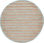 SAFAVIEH Natural Fiber Collection 7' Round Teal/Natural NFB655K Handmade Flat Weave Stripe Jute & Cotton Jute Area Rug