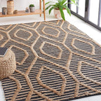 SAFAVIEH Natural Fiber Collection Area Rug - 6' x 9', Black & Natural, Flat Weave Farmhouse Geometric Jute Design, Ideal for High Traffic Areas in Living Room, Bedroom (NF378Z)