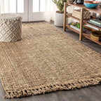 JONATHAN Y Handwoven Jute Fringe Natural Indoor Area Rug, 9x12, Pata, Bohemian, Rustic, Cottage, Easy-Cleaning for Living Room, Bedroom, Kitchen, Non-Shedding (NRF103A-9)