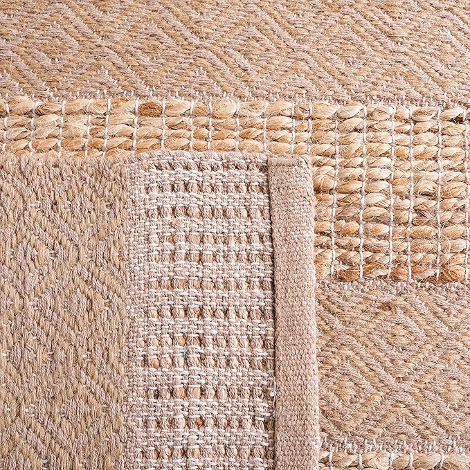 SAFAVIEH Natural Fiber Collection Area Rug - 7' Round, Taupe & Natural, Handmade Boho Farmhouse Rustic Jute & Cotton Jute, Ideal for High Traffic Areas in Living Room, Bedroom (NFB653E)