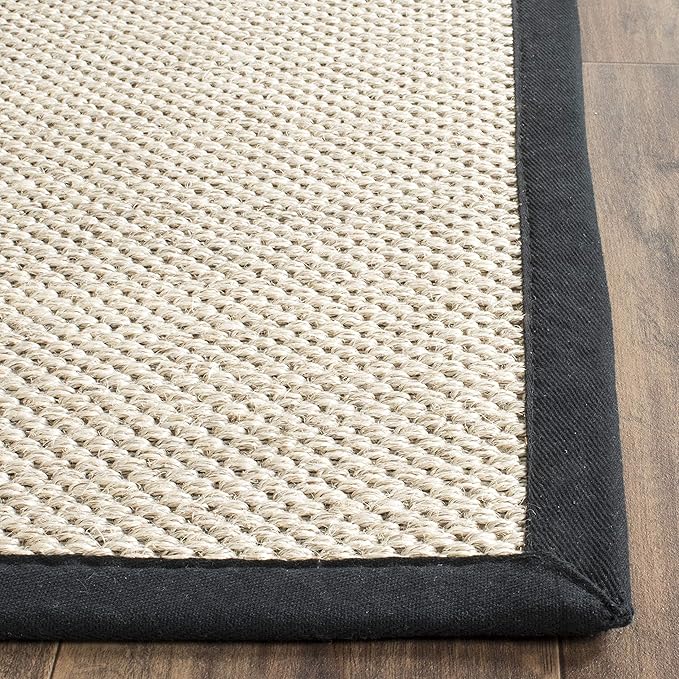SAFAVIEH Natural Fiber Collection Runner Rug - 2'6" x 18', Marble & Black, Sisal, Woven Design with Border (NF143A)