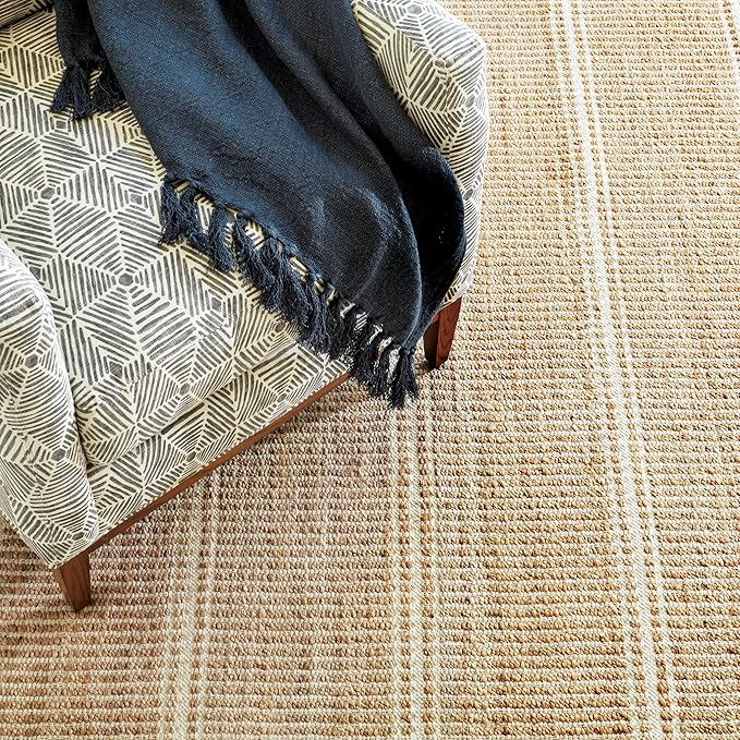 Dash and Albert Arbor Jute Area Rug - 8.5 X 11.5 Ivory Stripe Handwoven Accent Rug - Durable, Eco-Friendly, High Traffic Area Kitchen, Hallway, Bedroom - Premium Luxury Hotel Quality Soft Breathable