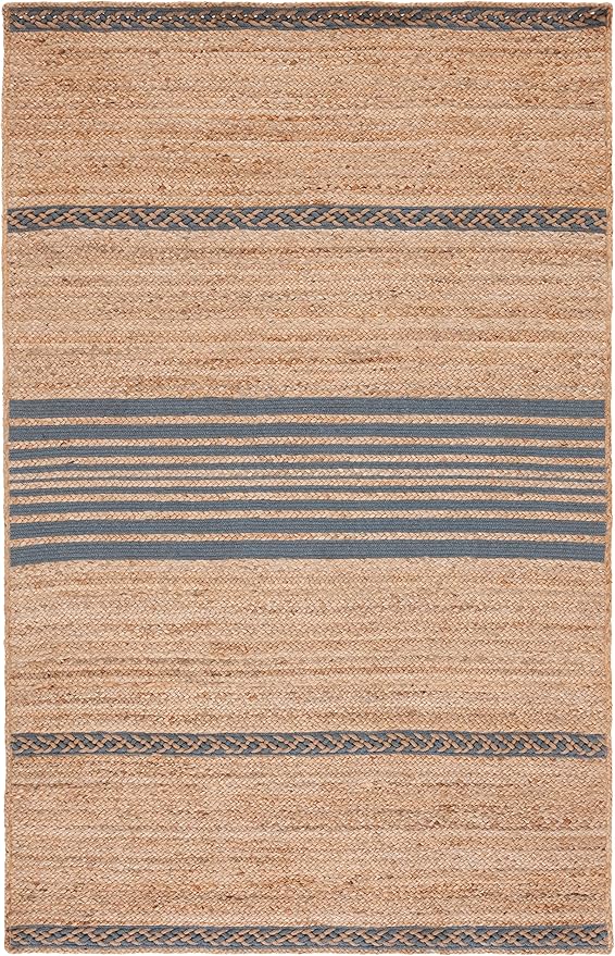 SAFAVIEH Natural Fiber Collection Area Rug - 5' x 8', Natural & Grey, Handmade Stripe Boho Farmhouse Rustic Braided Jute, Ideal for High Traffic Areas in Living Room, Bedroom (NFB262F)