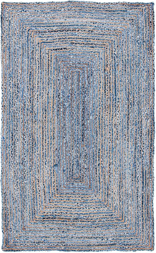 SAFAVIEH Area Rug 6x9 - Cape Cod Collection - Blue & Natural Brown, Handmade Jute & Cotton, Woven Braided Design (CAP202M)