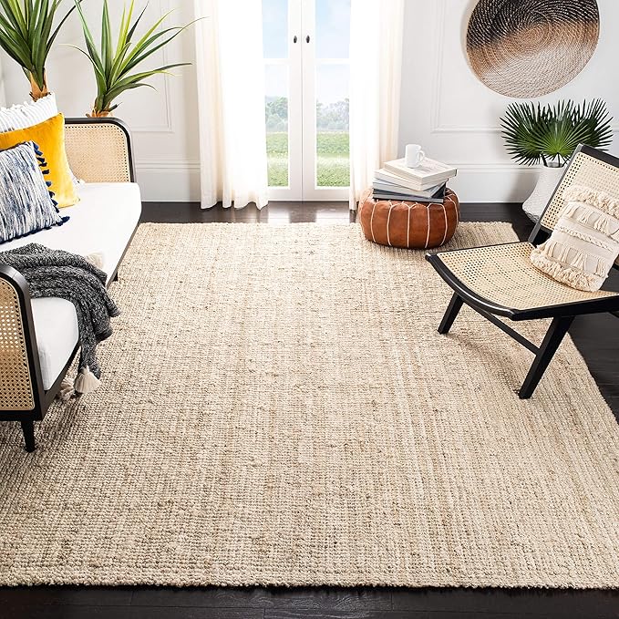SAFAVIEH Area Rug 8x10 - Natural Fiber Collection - Large - Ivory, Handmade Jute, Farmhouse Style, Ideal for Living Room, Bedroom, Dining Space (NF730A)