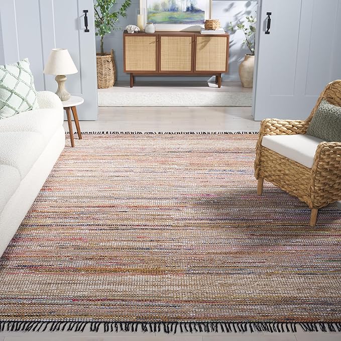 SAFAVIEH Area Rug 8x10 - Cape Cod Collection - Large - Pink & Beige, Handmade Denim & Jute, Ideal for Living Room, Bedroom, Office, Dining Space (CAP153U)