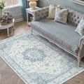 Blue Area Rug 4x6 Washable Vintage Carpet for Office Living Room Soft Retro Low Pile Thin Indoor Rug Non Slip Oriental Medallion Floor Cover for Bedroom Kitchen Dining Room