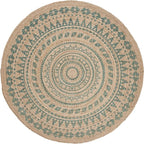 SAFAVIEH Natural Fiber Collection Area Rug - 8' Round, Aqua & Natural, Handmade Boho Mandala Braided Jute, Ideal for High Traffic Areas in Living Room, Bedroom (NF802A)