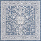 Rugs.com Outdoor Aztec Collection Rug – 8 Ft Square Blue Flatweave Rug Perfect for Living Rooms, Kitchens, Entryways