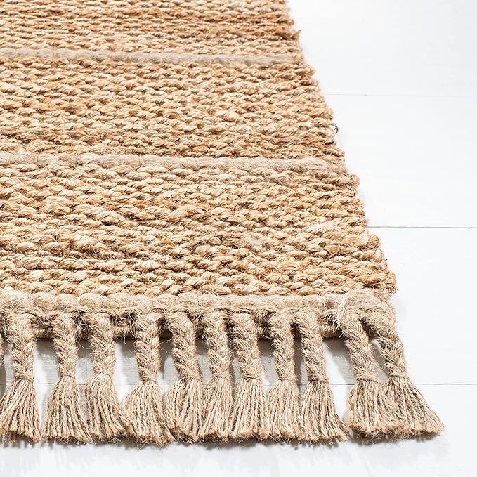 SAFAVIEH Natural Fiber Collection Accent Rug - 3' x 5', Natural & Light Grey, Handmade Tassel Jute, Ideal for High Traffic Areas in Entryway, Living Room, Bedroom (NF550A)