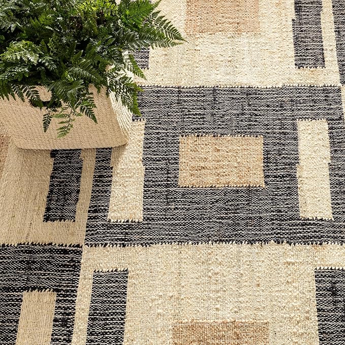 Dash and Albert Cassia Handwoven Jute Rug, 5 X 8 Feet, Black/Neutral Geometric Pattern - Premium Luxury Hotel Quality Soft Breathable Hypoallergenic Machine Washable Easy Care All Season