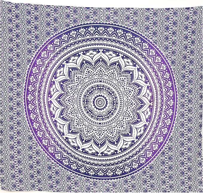 ANJANIYA Ombre Wall Hanging Bohemian Tapestry, Metallic Wall Art Bedspread, Psychedelic Hippie Mandala Dorm Décor for Hanging, Bedding, Beach Coverlet Curtain, Purple Blue, 54"X60"