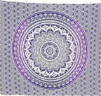 ANJANIYA Ombre Wall Hanging Bohemian Tapestry, Metallic Wall Art Bedspread, Psychedelic Hippie Mandala Dorm Décor for Hanging, Bedding, Beach Coverlet Curtain, Purple Blue, 54"X60"