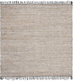 SAFAVIEH Vintage Leather Collection Area Rug - 6' Square, Silver, Handmade Boho Fringe Leather & Jute, Ideal for High Traffic Areas in Living Room, Bedroom (VTL203G)