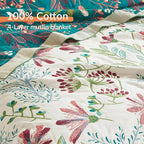 Boho Throw Blanket for Bed 50”x60”, 100% Cotton Woven Blanket for Couch Sofa, Ultra Soft 4-Layer Muslin Quilt with Floral Printed, Farmhouse Bed Blanket/Cover for Living Room Decor