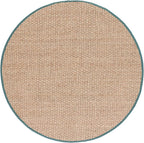 SAFAVIEH Area Rug 6' Round - Natural Fiber Collection - Natural & Light Blue, Seagrass, Basketweave Pattern with Border (NF114M)