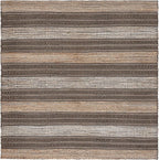SAFAVIEH Natural Fiber Collection Area Rug - 6'6" Square, Black & Natural, Handmade Flat Weave Stripe Jute & Cotton, Ideal for High Traffic Areas in Living Room, Bedroom (NFB652Z)