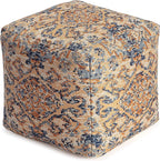 Anji Mountain Pouf Ottoman Foot Rest, Handmade Ottoman Pouf, Comfortable Foot Stool, Decorative Floor Seating for Living Room Decor, Bedroom & Home Décor Accent - Tofino Orange