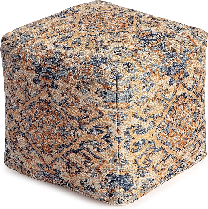 Anji Mountain Pouf Ottoman Foot Rest, Handmade Ottoman Pouf, Comfortable Foot Stool, Decorative Floor Seating for Living Room Decor, Bedroom & Home Décor Accent - Tofino Orange