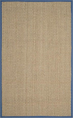 SAFAVIEH Area Rug 4x6 - Natural Fiber Collection - Natural & Navy, Seagrass, Basketweave Pattern with Border (NF114T)