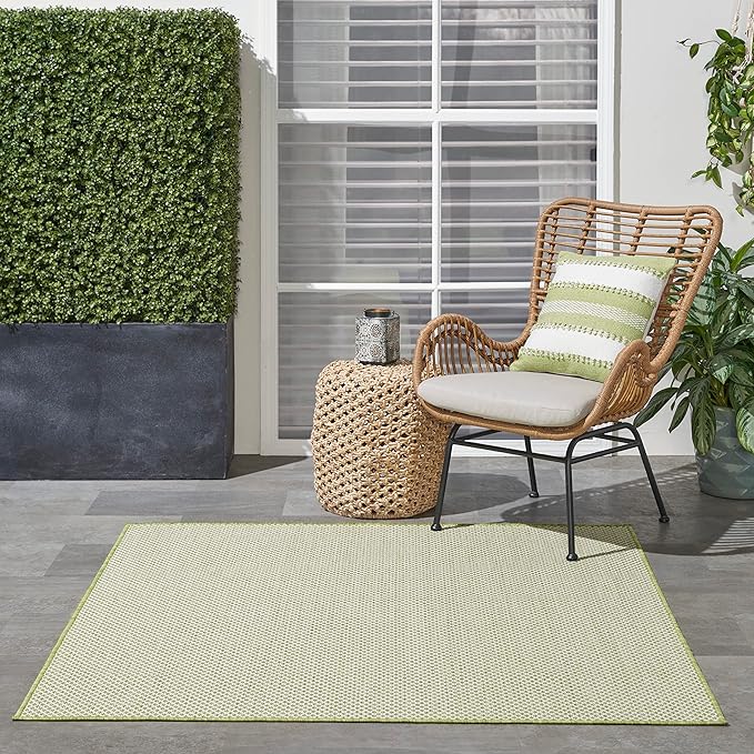 Nourison Home Courtyard Ivory Green 4' x Square Area Rug - Easy Clean, Non Shedding, Bed Room, Living Room, Dining Room, Kitchen (4' x Square)