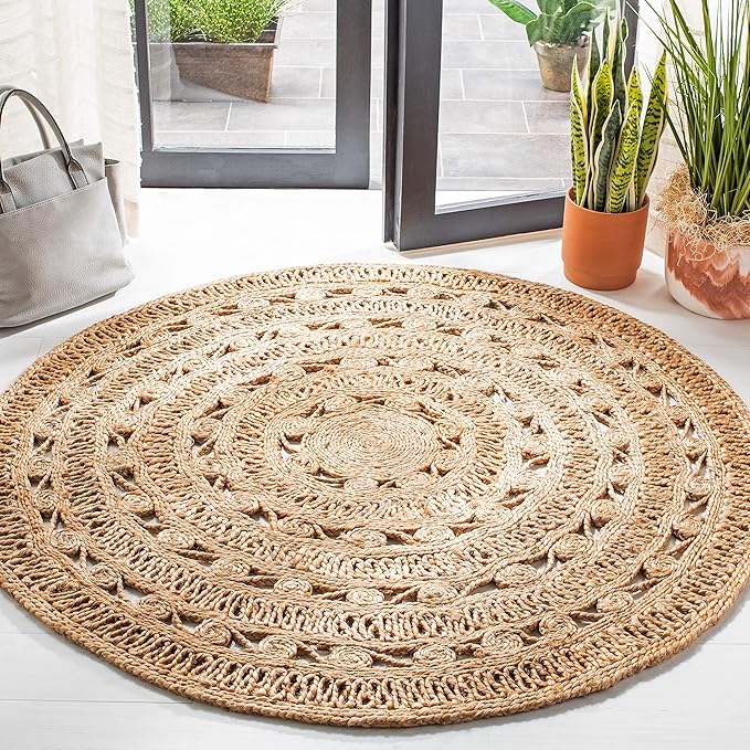 SAFAVIEH Natural Fiber Round Collection 4' Round Natural NF169A Handmade Boho Charm Farmhouse Jute Area Rug