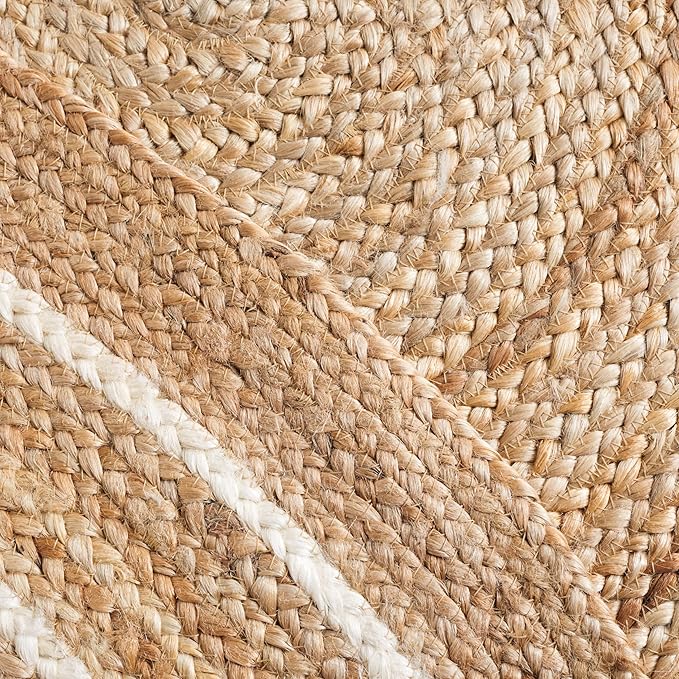 SAFAVIEH Natural Fiber Collection Area Rug - 5' Round, Natural & Ivory, Flat Weave Farmhouse Border Jute Design, Ideal for High Traffic Areas in Living Room, Bedroom (NF812A)