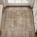 HUGEAR 2x3 Entryway Area Rug Vintage Brown Small Rug Machine Washable Door Mat Retro Floral Low Pile Carpet Vacuumable Distressed Throw Rug Entrance Kitchen Bathroom Bedroom Non Slip Lightweight