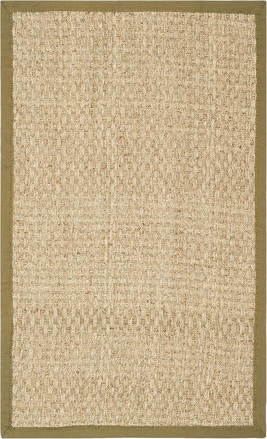 SAFAVIEH Area Rug 2x3 - Natural Fiber Collection - Natural & Olive Green, Seagrass, Basketweave Pattern with Border (NF114G)