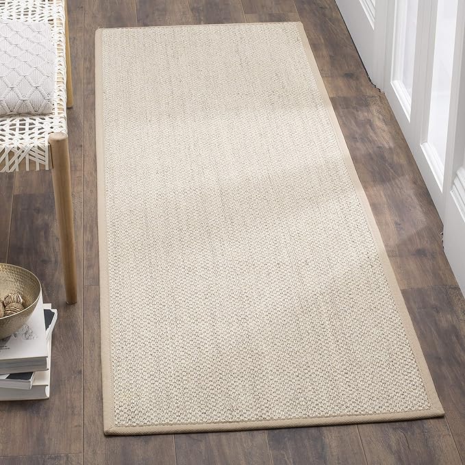 SAFAVIEH Natural Fiber Collection Runner Rug - 2'6" x 12', Marble & Linen Color, Sisal, Woven Design with Border (NF143B)