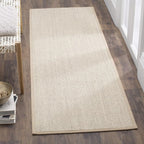 SAFAVIEH Natural Fiber Collection Runner Rug - 2'6" x 14', Marble & Linen Color, Sisal, Woven Design with Border (NF143B)