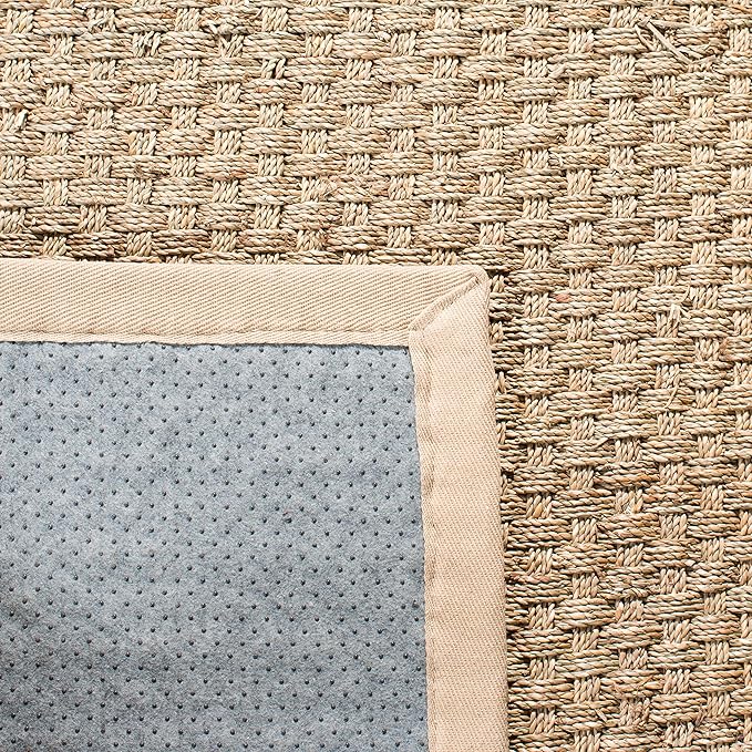 SAFAVIEH Natural Fiber Collection Runner Rug - 2'6" x 18', Natural & Beige, Seagrass, Basketweave Pattern with Border (NF114A)