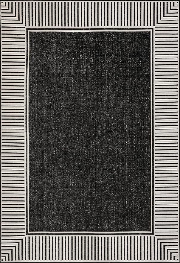 Nuloom Asha Black/Ivory, 4' x 6', Casual, Striped Border, Soft and Cozy, High Traffic, Stain Resistant, Easy Clean, Durable Area Rug for Indoor/Outdoor Patio, Deck, Porch, Garden, Courtyard