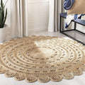 SAFAVIEH Natural Fiber Round Collection 9' Round Natural NF805B Handmade Boho Charm Braided Jute Area Rug