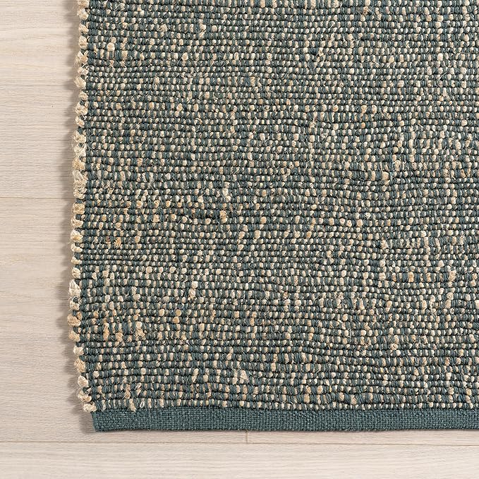 Nuloom Elfriede Handmade, Green/Natural, 8'6" x 11'6", Solid, Rustic, Jute, Soft and Textured, High Traffic, Stain Resistant, Easy Clean, Durable Area Rug for Bedroom, Living Room, Dining, Den, Foyer
