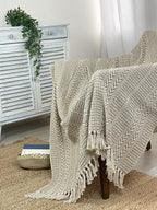 Chardin home Beige Braided Waffle Weave Throw, 50x60 Inch Recycled Cotton- Large, Wearable, Breathable, Skin-Friendly Everyday use Blanket for Couch, Bed, Sofa - Soft Lightweight Picnic Rug