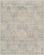 8x10 Washable Rug for Living Room - Stain Resistant Dining Room Rugs for Under Table, Soft Low Pile Large Carpet for Bedroom - Vintage Floral Non-Slip (8x10 Beige Blue)