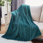 EXQ Home Fleece Blanket Throw XL for Couch or Bed - 3D Imitation Turtle Shell Jacquard Decorative Blankets - Cozy Soft Lightweight Fuzzy Flannel Blanket Suitable for All Seasons(50"×70",Teal)